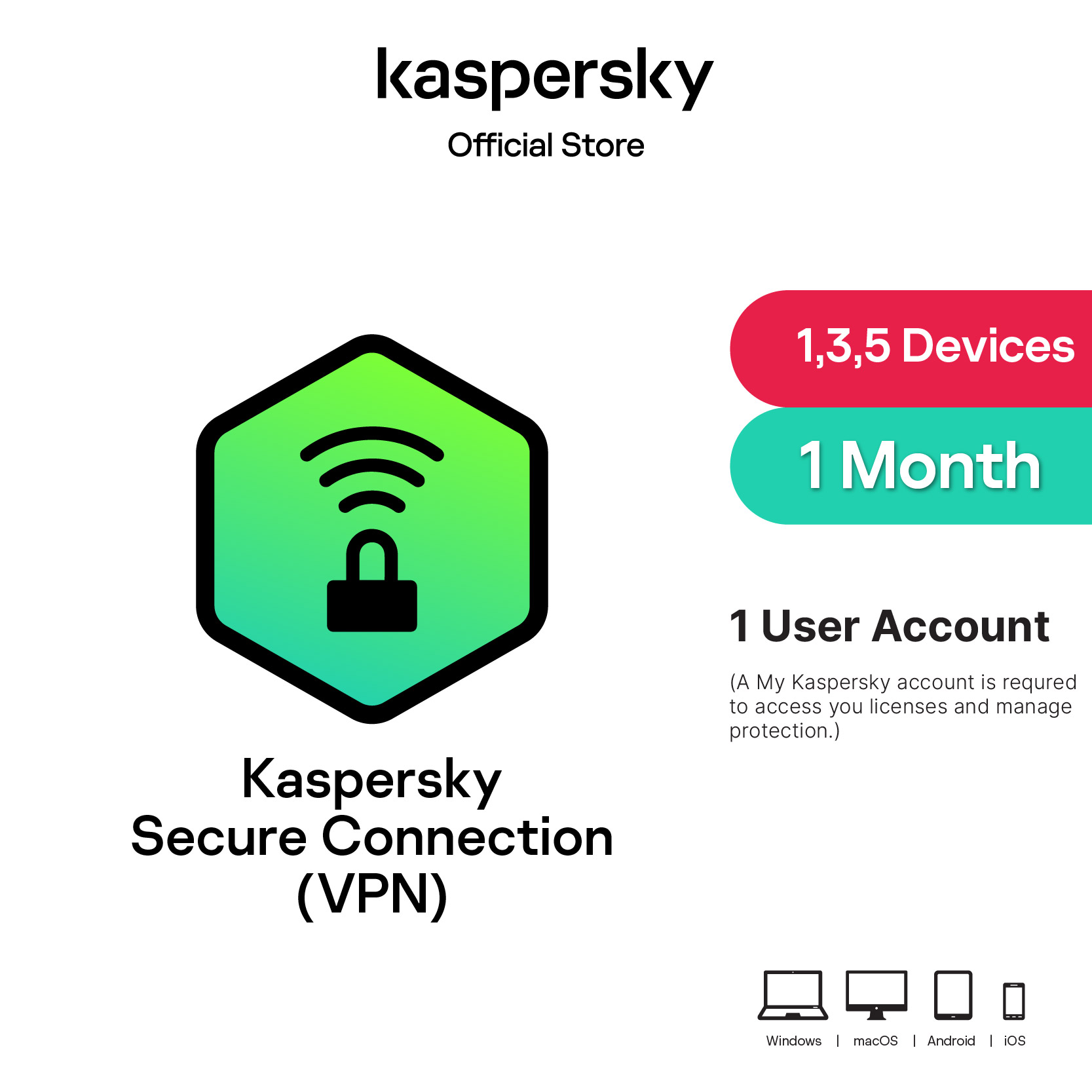 Kaspersky Secure Connection VPN 1,3,5 Devices